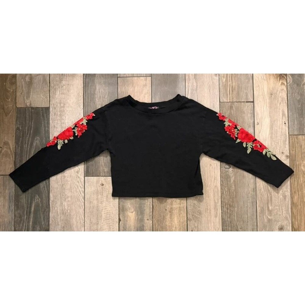 Y2k Black Floral Detail Longsleeve